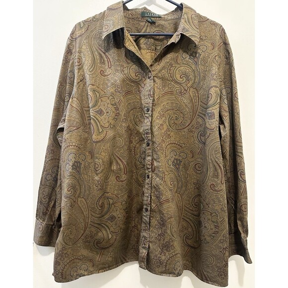 Lauren Ralph Lauren Womens 3X Paisley Button Front Shirt Blouse 100% - Picture 1 of 7